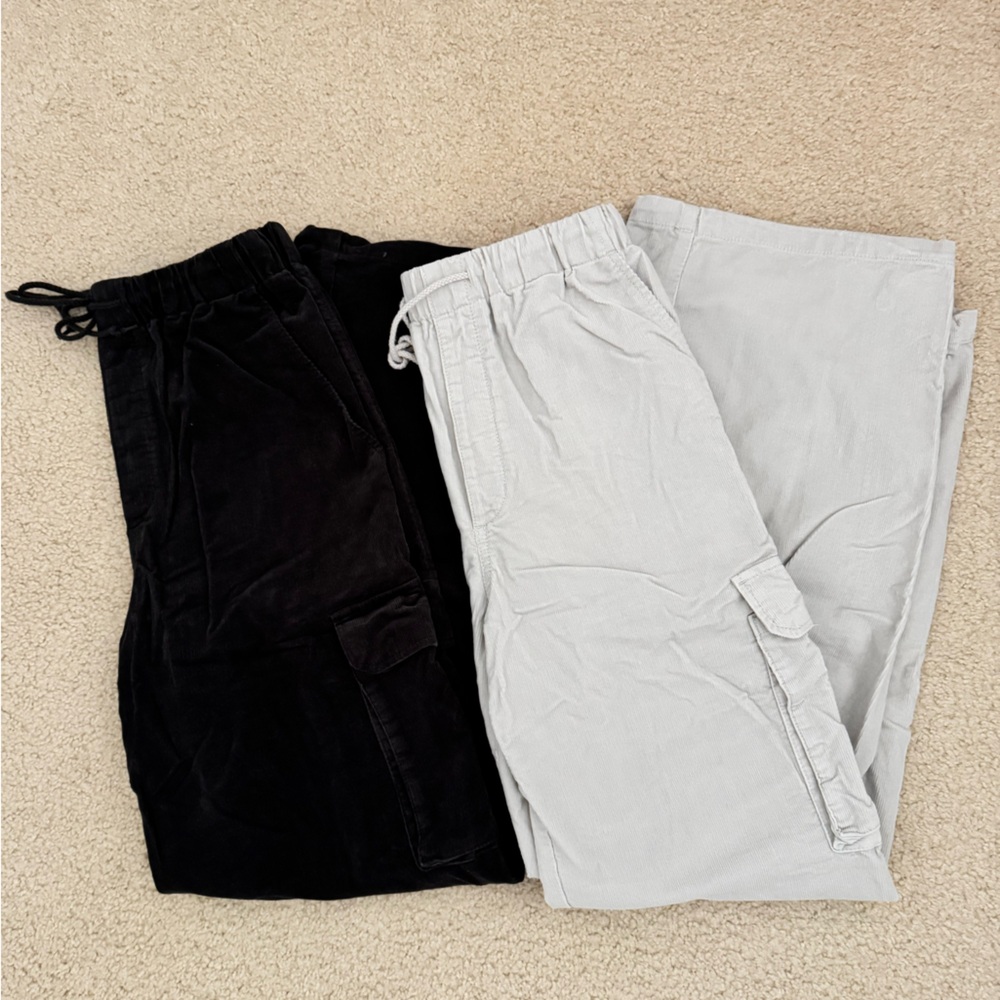 Tan and Black Corduroy Cargo Pants Set